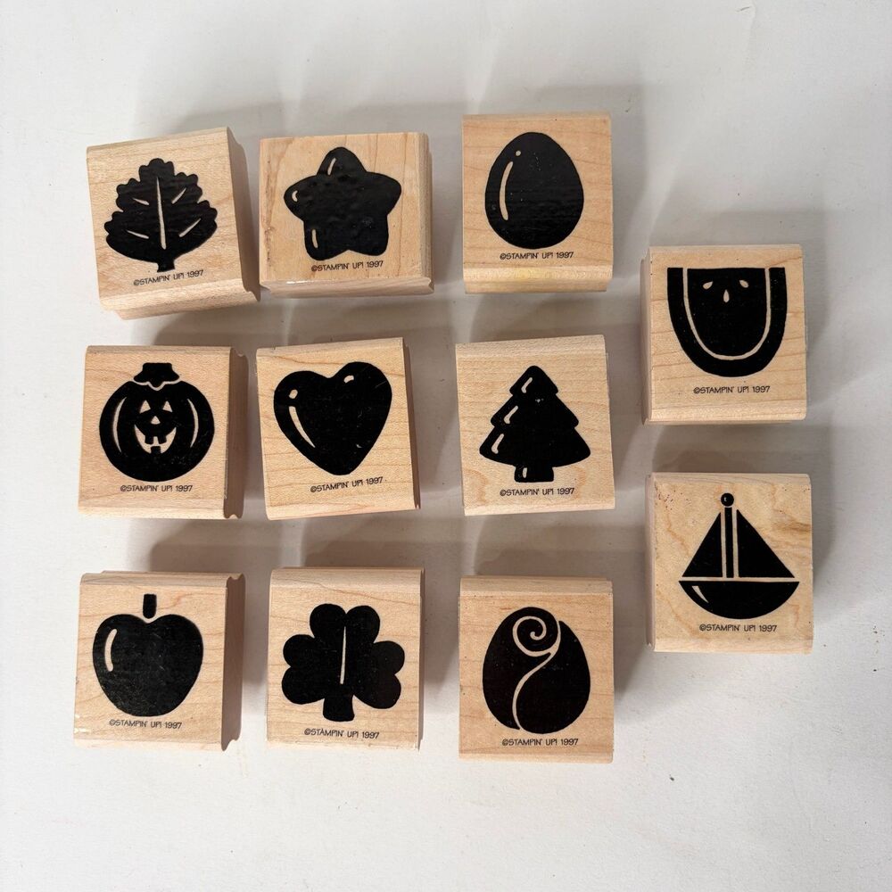 Stampin Up Set Seasonal Solids 1997 Wood Rubber set of 11 Holiday Card Making